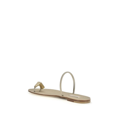 Casadei Gold Calf Leather Bos Taurus Sandals