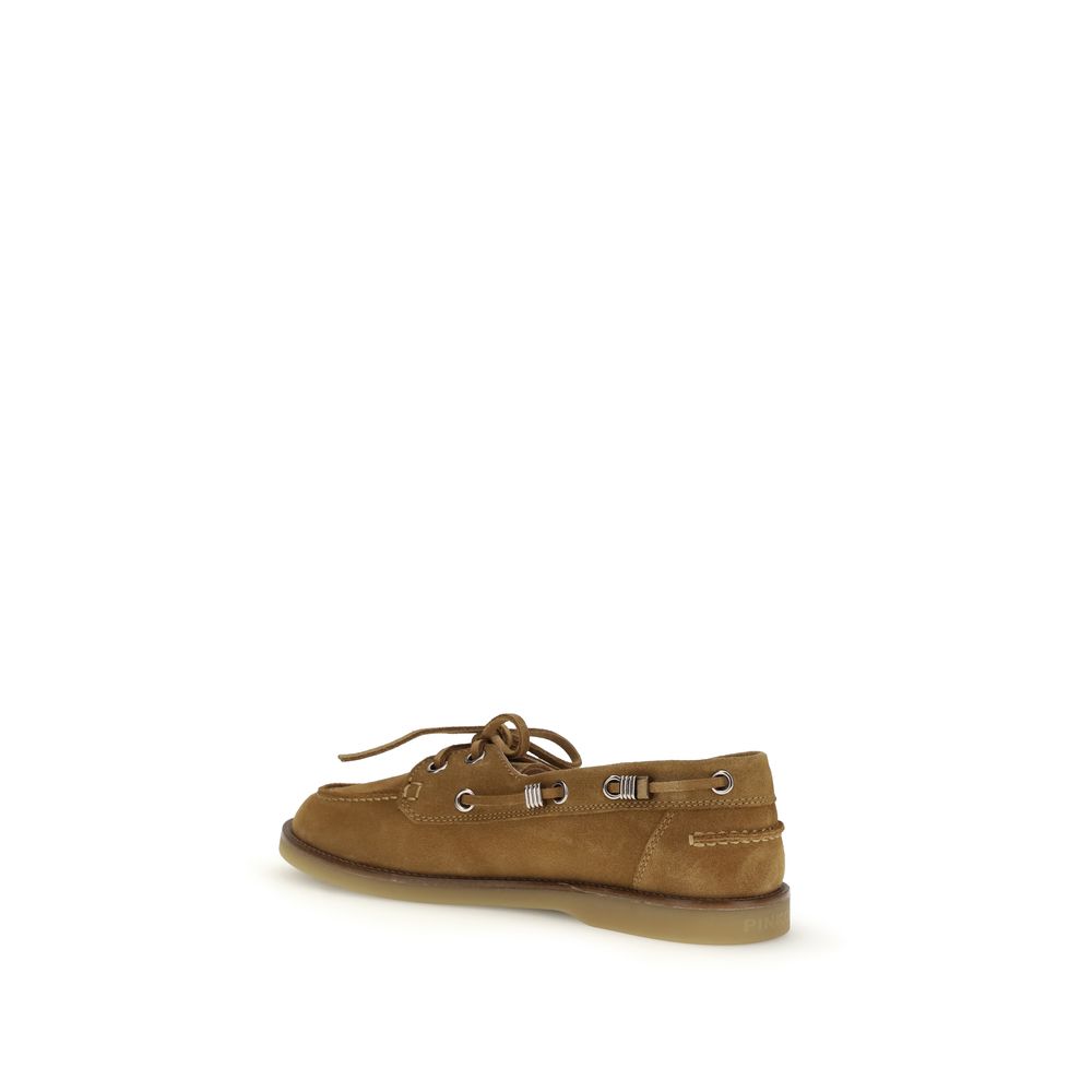 PINKO Brown Calf Leather Bos Taurus Slip-On Loafers