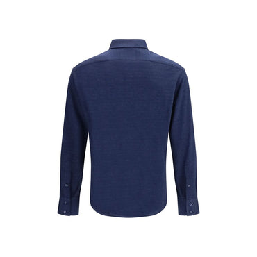 Brunello Cucinelli Blue Linen Dress Shirt