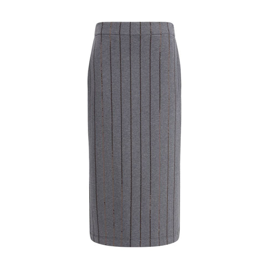 Brunello Cucinelli Gray Cotton Midi Skirt