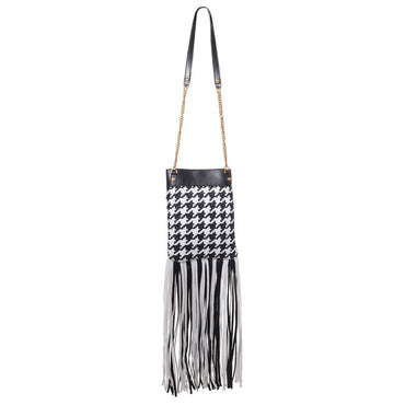 Versace Black And White Leather And Textile Shoulder Bag