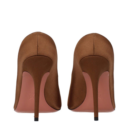 Amina Muaddi Brown Satin High Heel Pumps
