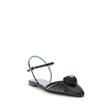 Valentino Garavani Black Goatskin Flat Sandals
