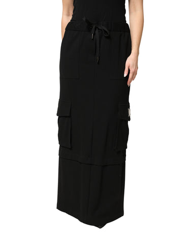 Dolce & Gabbana Black Cotton Drawstring Long Maxi Cargo Skirt