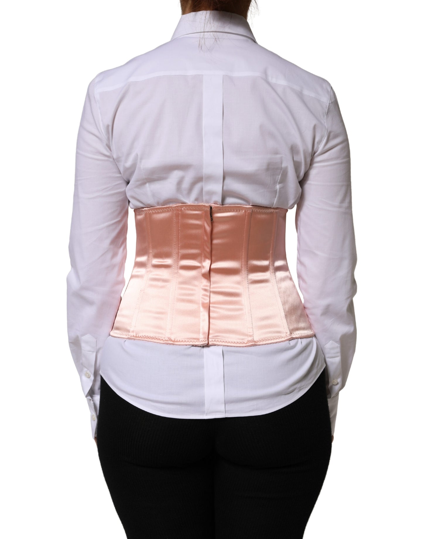 Dolce & Gabbana Pale Pink Silk LaceUp Waist Cincher Corse Top