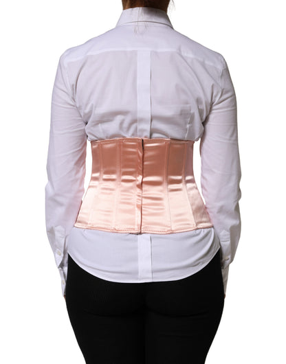 Dolce & Gabbana Pale Pink Silk LaceUp Waist Cincher Corse Top