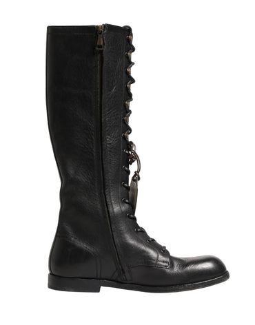 Dolce & Gabbana Re-Edition Black Leather Lace Up Boots Shoes