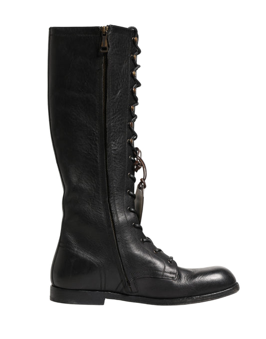 Dolce & Gabbana Re-Edition Black Leather Lace Up Boots Shoes