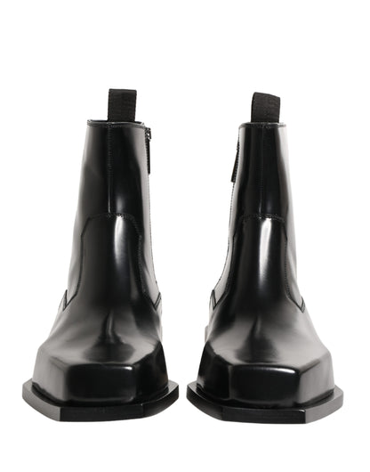 Dolce & Gabbana Black Leather Zip Closure Ankle Boots Shoes