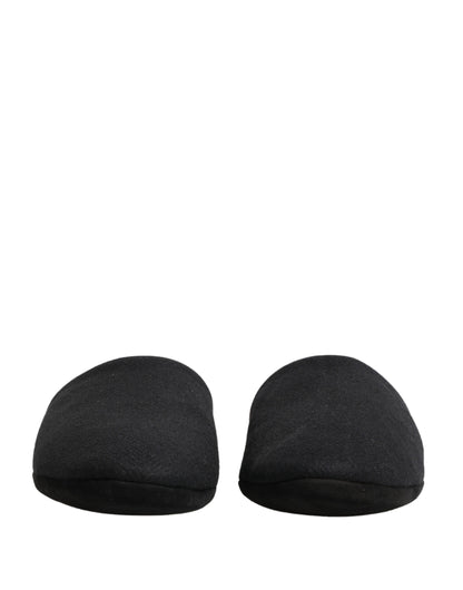 Dolce & Gabbana Black Wool Cashmere Red Quilted Slippers Shoes