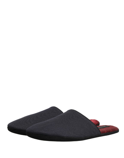 Dolce & Gabbana Dark Navy Wool Cotton Red Chevron Slippers Shoes
