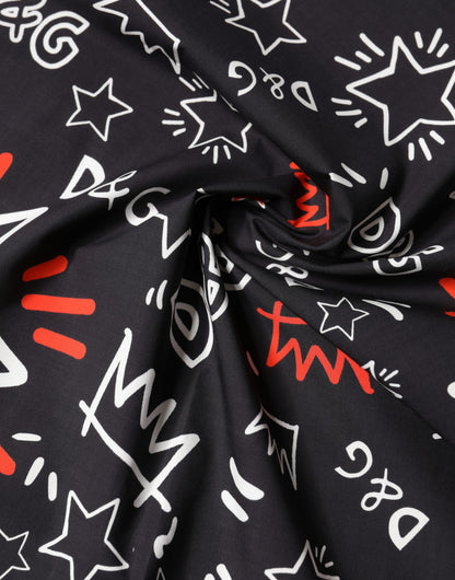 Dolce & Gabbana Black White Red DG Crown Cotton Foulard 47cm x 46cm Scarf