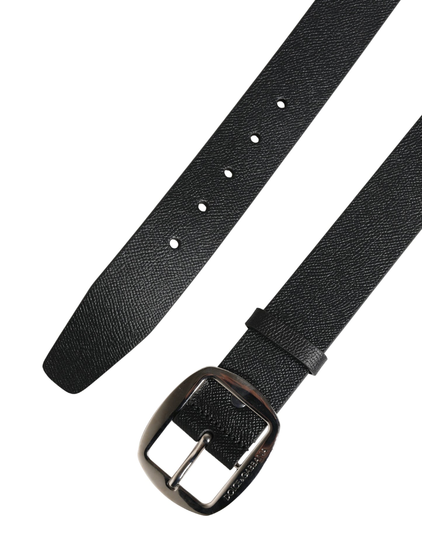 Dolce & Gabbana Black Calf Leather Silver Metal Buckle Belt