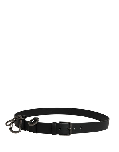Dolce & Gabbana Black Calf Leather Silver Metal Buckle Belt