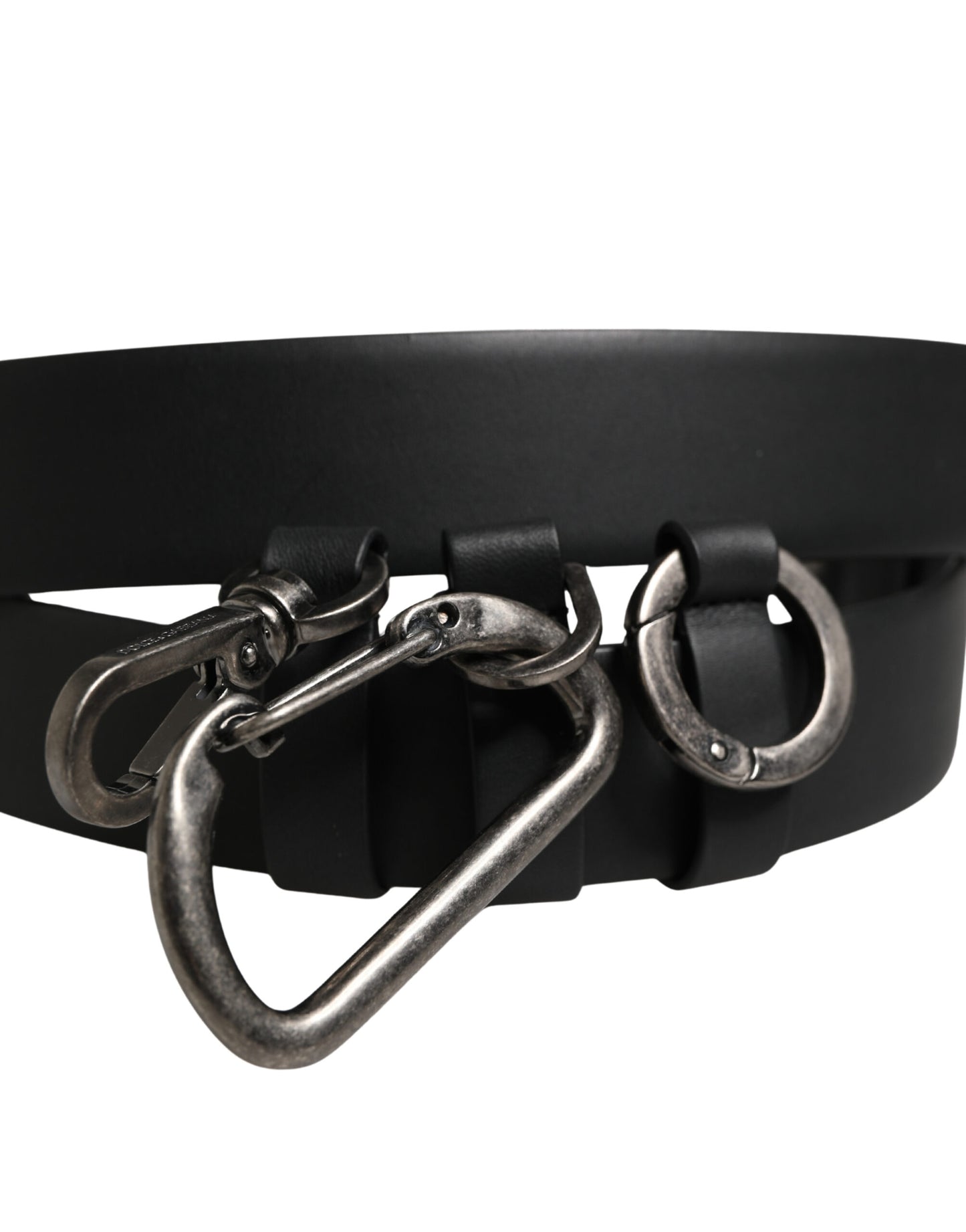 Dolce & Gabbana Black Calf Leather Silver Metal Buckle Belt