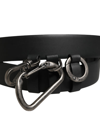 Dolce & Gabbana Black Calf Leather Silver Metal Buckle Belt
