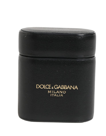 Dolce & Gabbana Black Calf Leather Logo Print Flip Holder Airpods Case