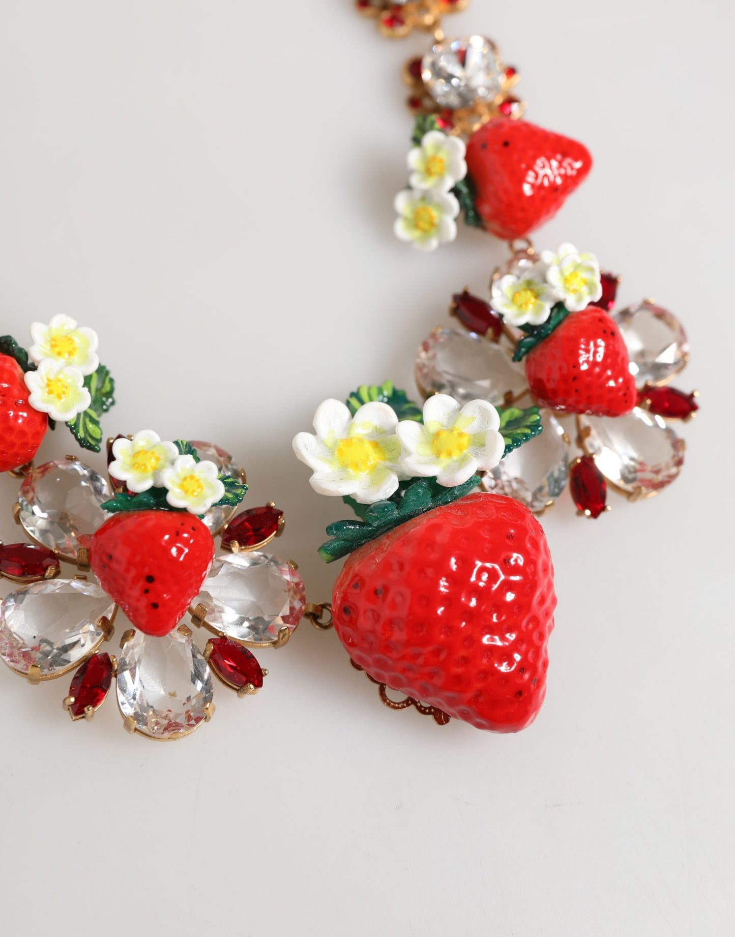 Dolce & Gabbana Gold Brass FRUIT Pendants Flowers Crystal Logo Necklace