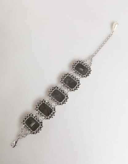 Dolce & Gabbana Silver Tone Brass Chain Crystal Embellished Bracelet