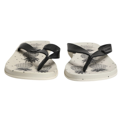 Dolce & Gabbana White Pineapple Print Slides Flip Flops Shoes