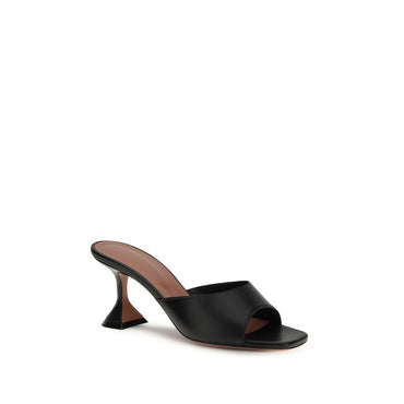 Amina Muaddi Black Calf Leather Bos Taurus Stiletto Heel Sandals