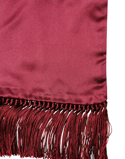 Dolce & Gabbana Red Satin Silk Fringes Men Foulard 137.5cm x14.5cm Scarf