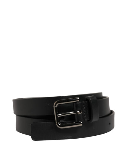 Dolce & Gabbana Black Double Strap Leather Silver Buckle Belt