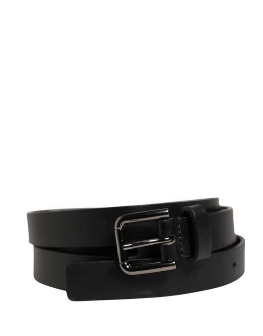 Dolce & Gabbana Black Double Strap Leather Silver Buckle Belt