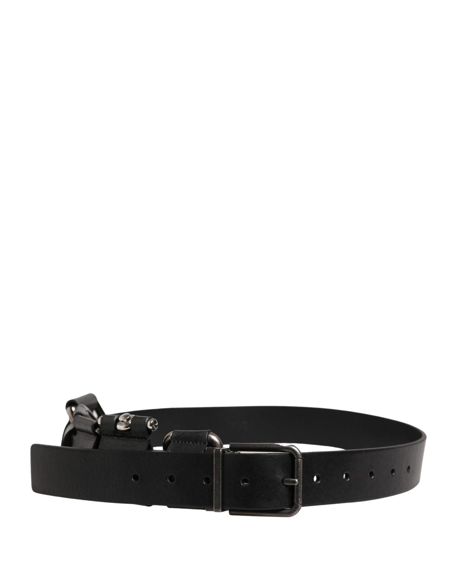 Dolce & Gabbana Black Calf Leather Silver Metal Buckle Belt
