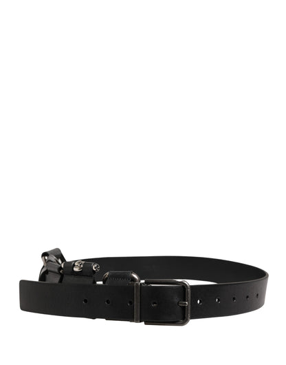 Dolce & Gabbana Black Calf Leather Silver Metal Buckle Belt