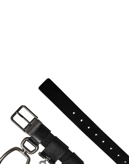 Dolce & Gabbana Black Calf Leather Silver Metal Buckle Belt