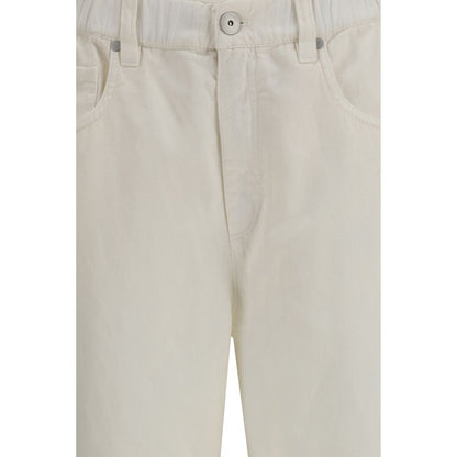 Brunello Cucinelli White Cotton Relaxed Fit Jeans
