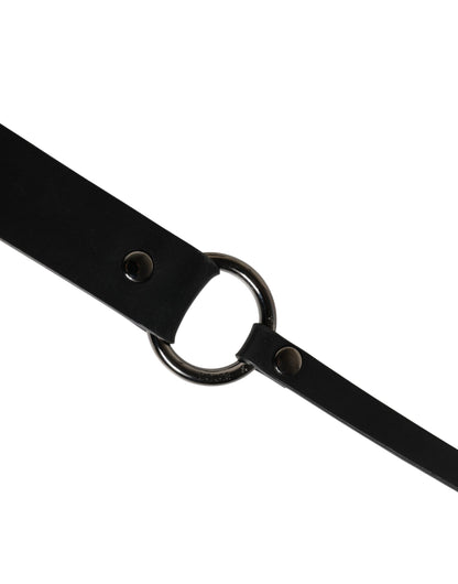Dolce & Gabbana Men Black Calfskin Leather Metal Buckle Belt