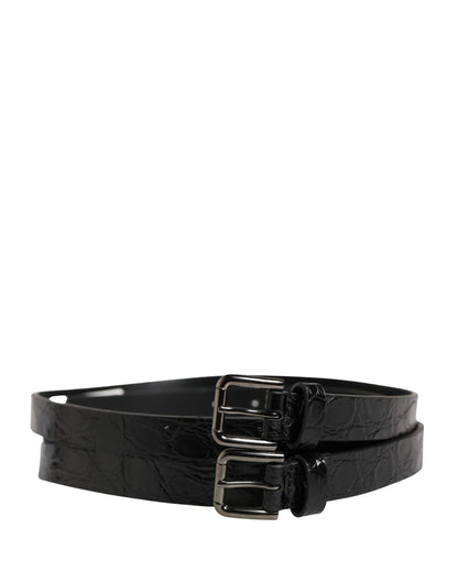 Dolce & Gabbana Black Double Strap Leather Silver Buckle Belt