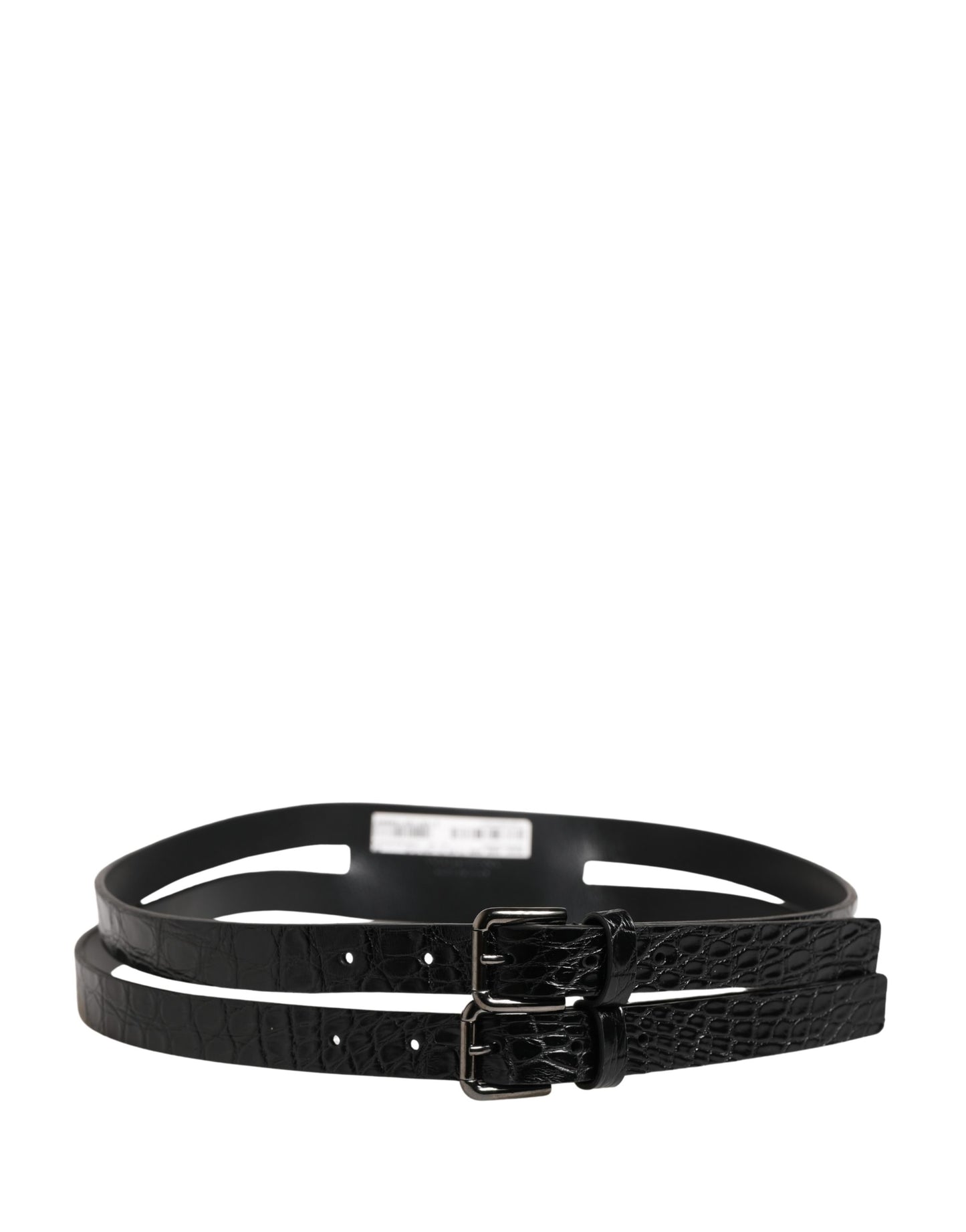 Dolce & Gabbana Black Double Strap Leather Silver Buckle Belt