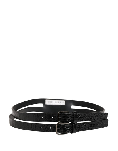 Dolce & Gabbana Black Double Strap Leather Silver Buckle Belt