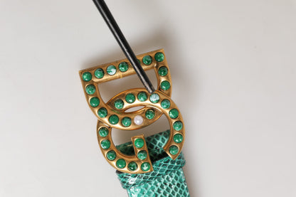 Dolce & Gabbana Green Leather DG Logo Embellished Buckle Belt