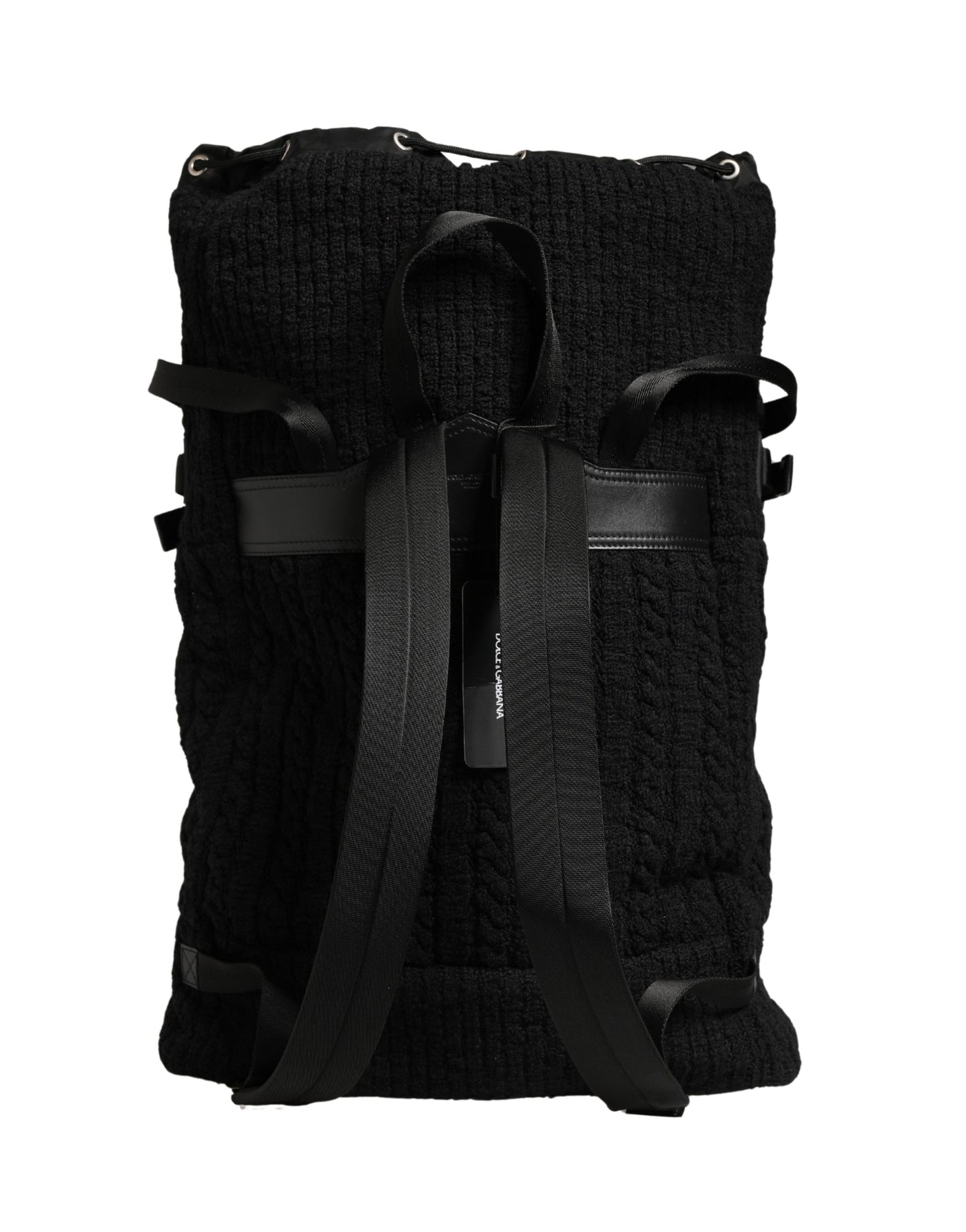 Dolce & Gabbana Black Tricot Wool Blend Duffel Backpack Travel Borse Bag