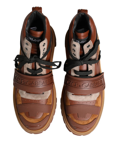 Dolce & Gabbana Brown Leather Trekking-Style Men Boots Shoes