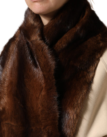 Dolce & Gabbana Black Brown Stripe Fur Shawl Wrap Scarf