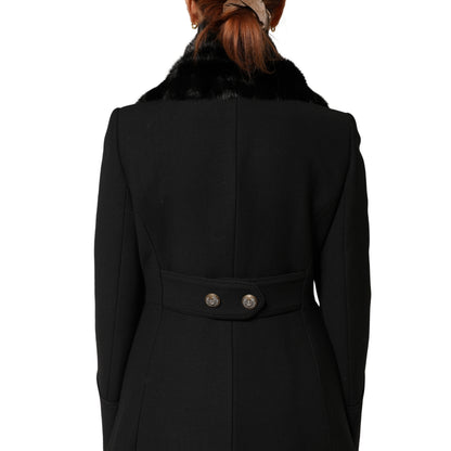 Dolce & Gabbana Black Fur Shawl Neck Wrap Cover Collar Scarf