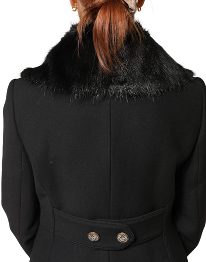 Dolce & Gabbana Black Fur Shawl Neck Wrap Cover Collar Scarf