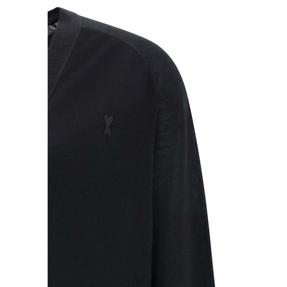 Ami Paris Black Merino Wool Cardigan