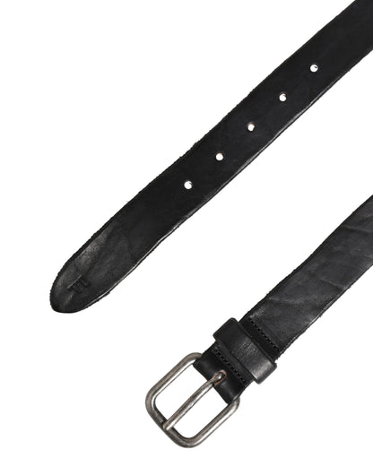 Daniele Alessandrini Men Black Leather Metal Buckle Belt