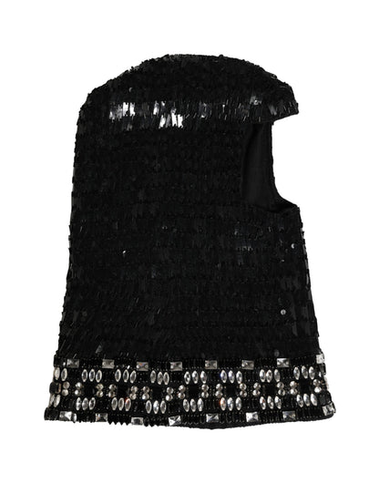 Dolce & Gabbana Black Wool Crystal Embellished Balaclava Hat