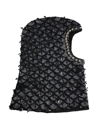 Dolce & Gabbana Black Wool Crystal Embellished Balaclava Hat