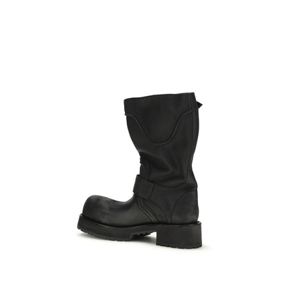Balenciaga Black Calf Leather Bos Taurus Lace-Up Boots