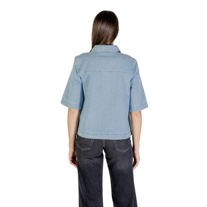 Only Light Blue Cotton Shortsleeve Shirt