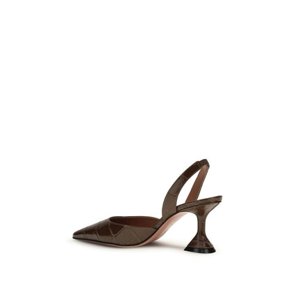 Amina Muaddi Brown Calf Leather Bos Taurus Platform Pumps
