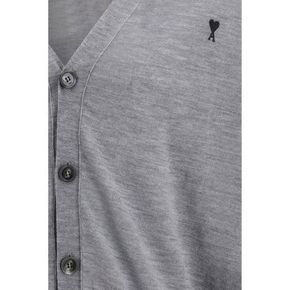 Ami Paris Gray Merino Wool Cardigan